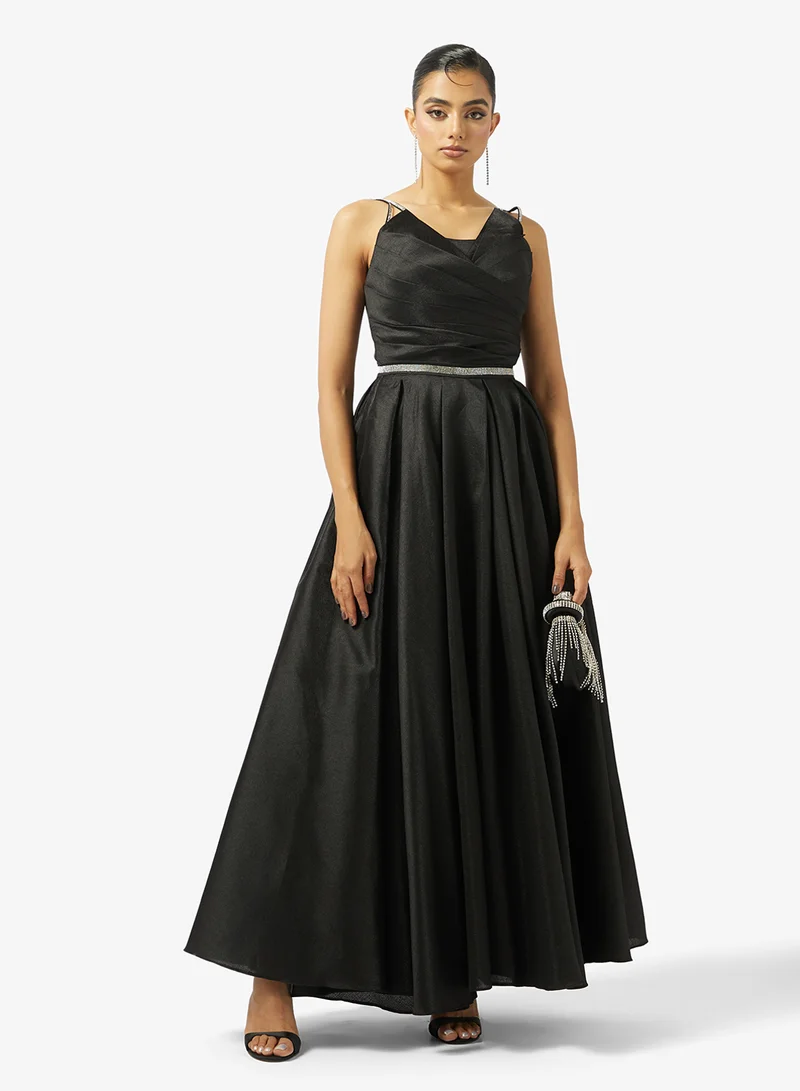 Akadia Fashion  V-DRAPED BUST LACED TAFFETA DRESS for Women | Best Price UAE